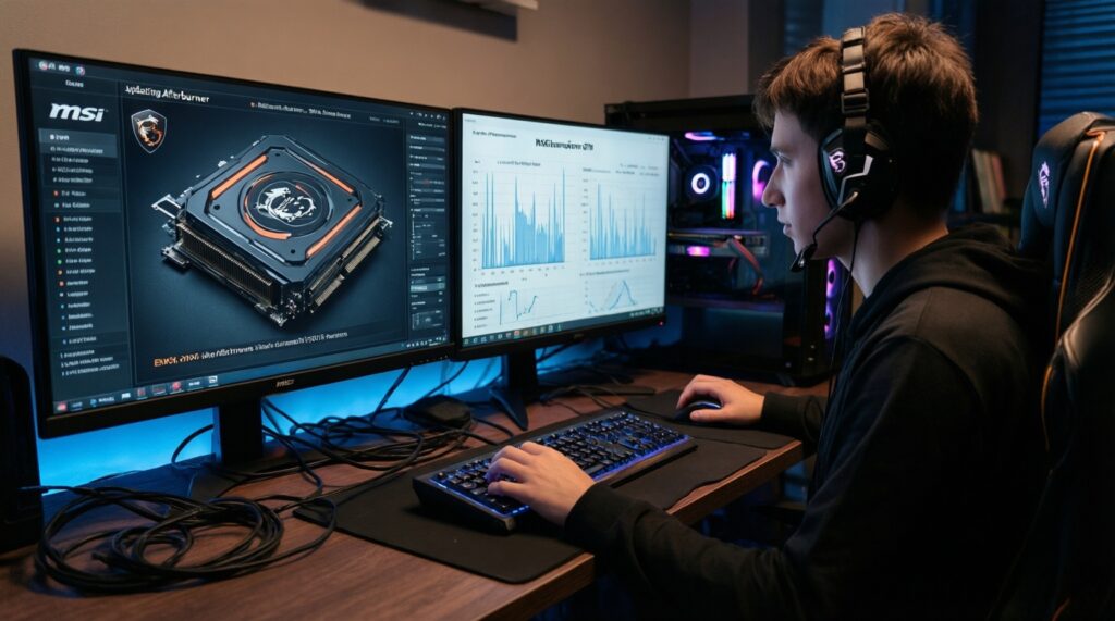 - ปรับแต่งการ์ดจอด้วย MSI Afterburner: เพิ่มเฟรมอย่างปลอดภัยพร้อมจำกัดอุณหภูมิ - иллюстрация